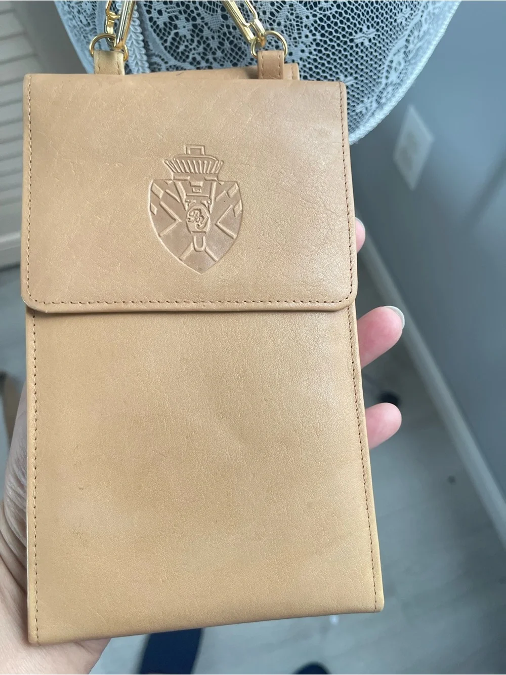 Camel Leather Crossbody Phone Bag - Minimalist Women’s Shoulder Pouch